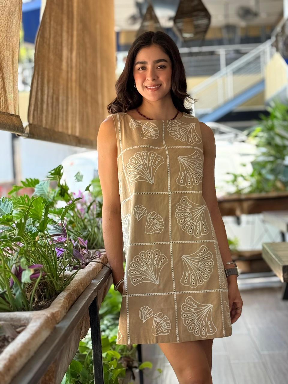Vestido Café Estampado Marino